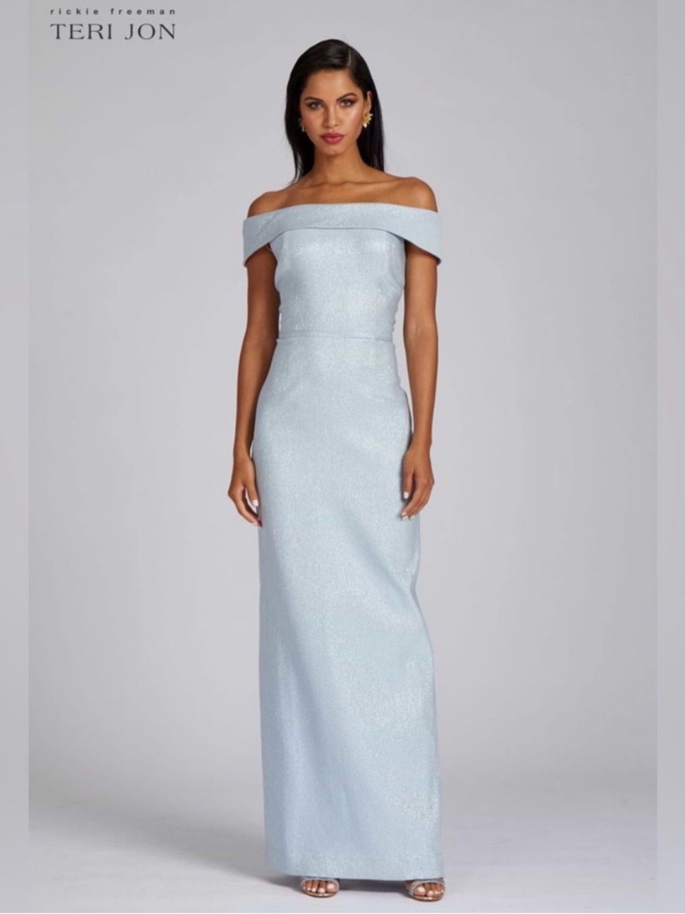 Teri Jon Off-Shoulder Light Blue Off the Shoulder Evening Gown New w/Tags